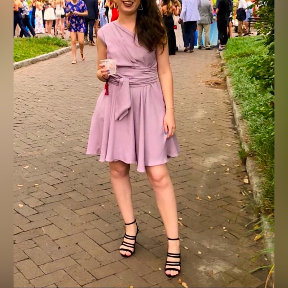 ASOS Lilac One Shoulder Tie Waist Mini Prom Dress